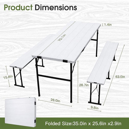 Camping table folding table and chairs foldable picnic table Portable White | Folding Table and Bench Set: 6-ft portable picnic table with two attached benches. Ideal for camping,BBQ and outdoor events
