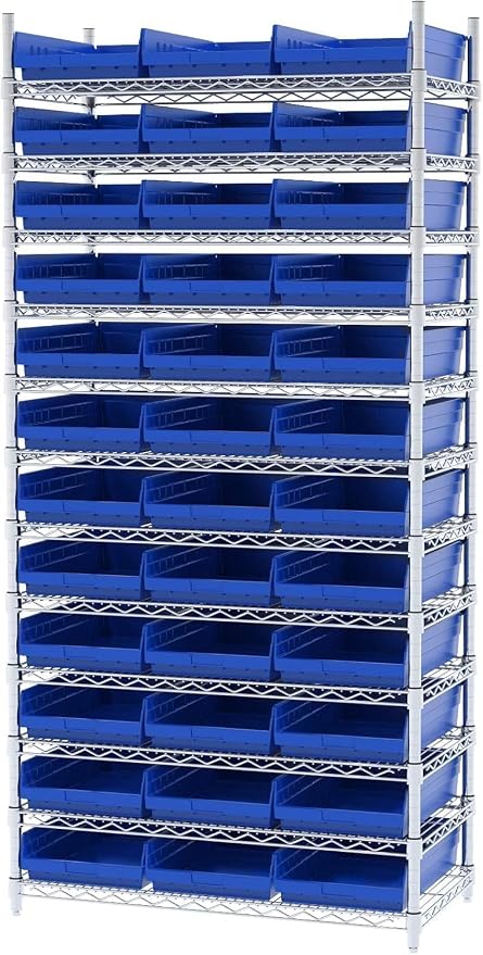 Akro-Mils 30178 Heavy Duty Plastic Shelf Bins, 18"x 11"x 4", Blue, 12-Pk | Heavy Duty Nesting Storage Bins for Garage, Closet, Refrigerator, Kitchen, Cabinet, Drawer Organization, Pantry Organization