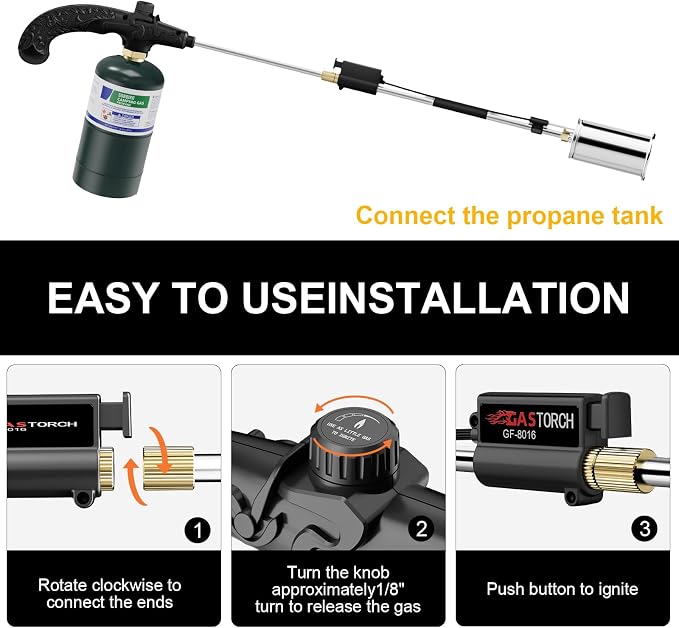 Sondiko Big Flame Propane Torch Head Kit, Weed Torch, Heavy Duty Blow Torch Detachable Propane Weed Torch with High Output for Garden Stumps Wood Ice Snow Roofing(Black)