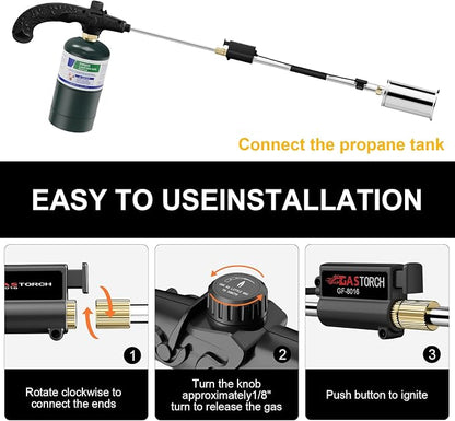 Sondiko Big Flame Propane Torch Head Kit, Weed Torch, Heavy Duty Blow Torch Detachable Propane Weed Torch with High Output for Garden Stumps Wood Ice Snow Roofing(Black)