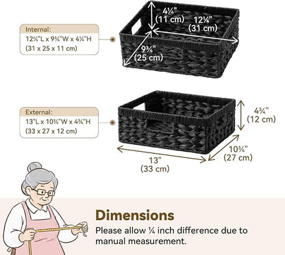 GRANNY SAYS Wicker Basket for Organizing, Wicker Storage Basket for Shelves, Woven Basket for Pantry Storage, Shallow Basket, Black, 1-Pack