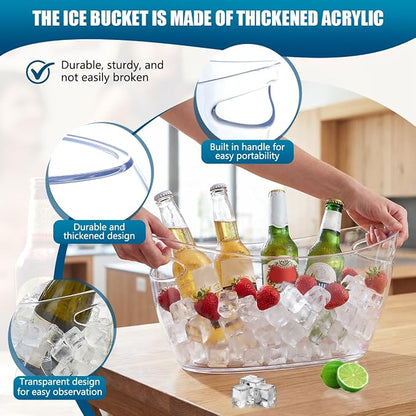 OBTANIM Clear Acrylic Ice Buckets Large Champagne Drink Cooler Storage Ice Tub with Scoops for Beer Cocktails Wine Beverage Home Parties Bar Cooling Supplies