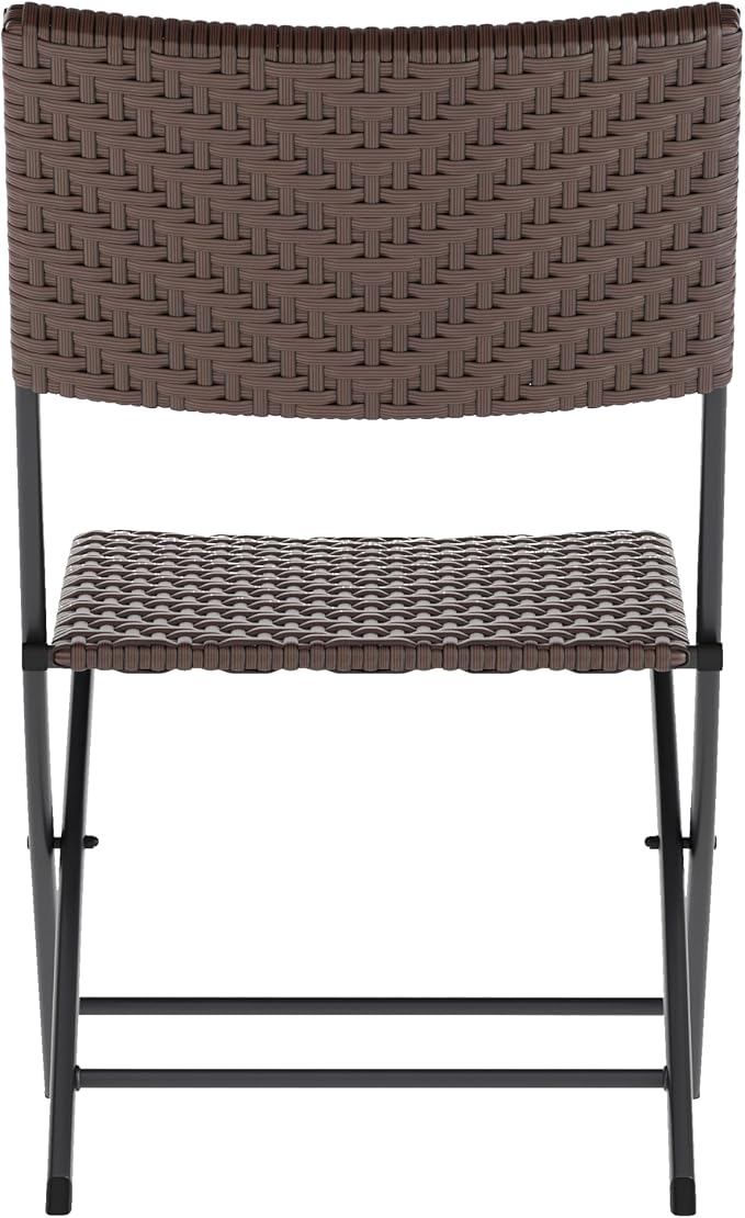 Flash Furniture Rouen Commercial Grade Folding Bistro Set, Indoor/Outdoor PE Rattan Table Top, Back and Seat, Black Steel Frames, 3 Piece Set, Brown/Black