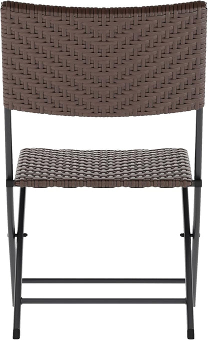 Flash Furniture Rouen Commercial Grade Folding Bistro Set, Indoor/Outdoor PE Rattan Table Top, Back and Seat, Black Steel Frames, 3 Piece Set, Brown/Black