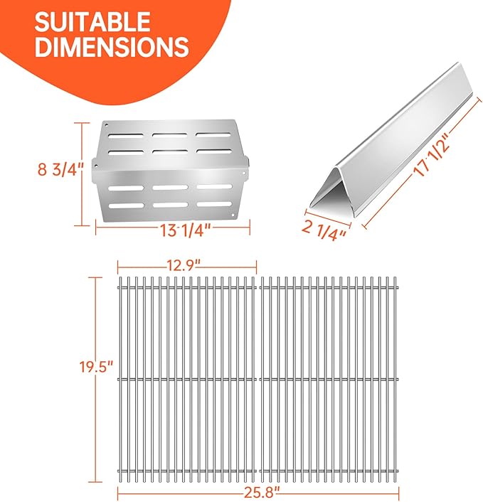 2Pack 9MM 7524 7528 Cooking Grates with 7622 Heat Deflectors 7620 Flavorizer Bars for Weber Genesis Grill Replacement Parts E-310 E-320 E-330 S-310 S320 S-330 EP-310 EP-320