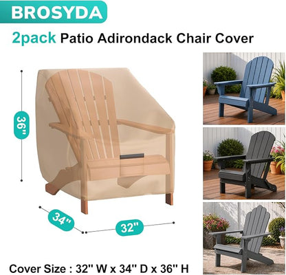 Adirondack Outdoor Chair Covers Waterproof 32"Wx34"Dx36"H, Brown | 2 Pack Patio Furniture Covers Protect from Rain and UV; Heavy-Duty Oxford Fits Lounge, Deep-Seat & High-Back Chairs on Lawn