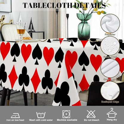 Swono Decorative Rectangle Table Cloth Card Game Symbol, Funny Diamond Shapes Hearts Spades Poker Polyester Tablecloth Kitchen Table Cover for Dining BBQ Picnic Coffee Table 50x72, 4-6 Seats