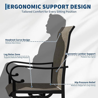 GarveeLife Patio Swivel Chair Set of 4, All-Weather Outdoor Dining Chairs with High Back, Rocker-Swivel Combo Patio Chairs for Backyard Deck Poolside, Brown