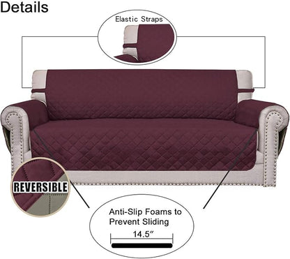 Easy-Going Reversible Couch Cover, 3 Cushion Sofa, Large, Wine/Beige | Machine Washable Slipcover For Dogs, Water Resistant Furniture Mat For Living Room, Non-Slip Sofa Cover, Pet Friendly
