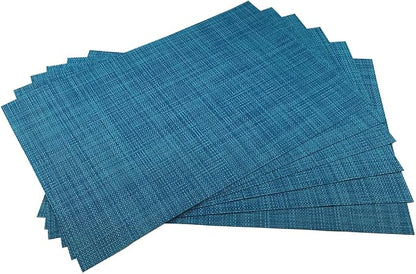 WAZAIGUR Placemats,Easy to Clean Crisscross Woven Vinyl Place Mats Durable Non-Slip Heat Resistant Table Mats,Placemats for Kitchen Table Set of 6,Blue