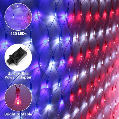 Super Larger Size American Flag Lights, July 4th Patriotic Lights with Ultra-Bright 420 LED, Waterproof Led Flag Net Light of USA, 4th of July Decor Independence Day Memorial Day