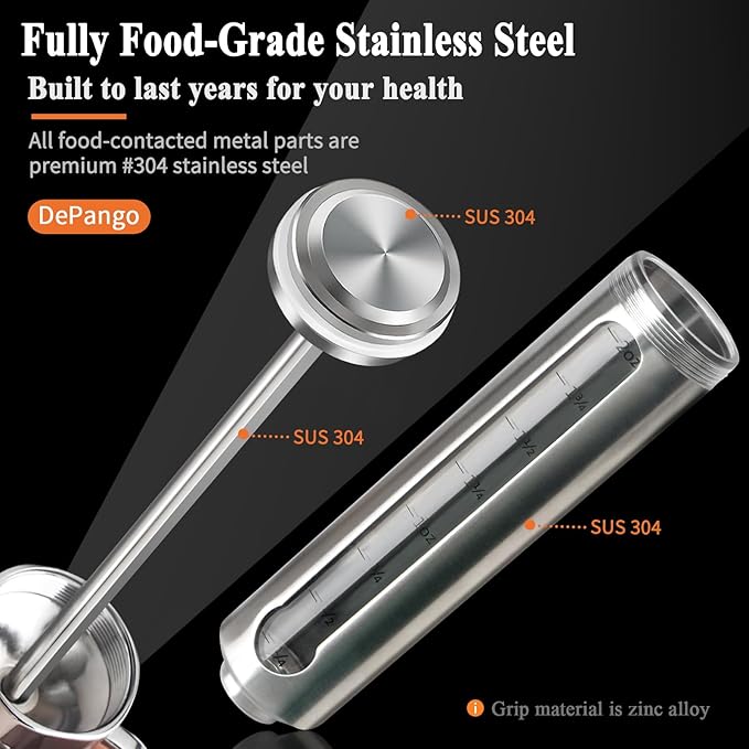 DePango Meat Injector, Stainless Steel Marinade Injector Flavor Syringe Kit with 2-oz Measurement Window for Smoker Food BBQ Grill, Cooking Turkey Chicken Steak Beef Brisket Pork-Chops, 3 Meat Needles