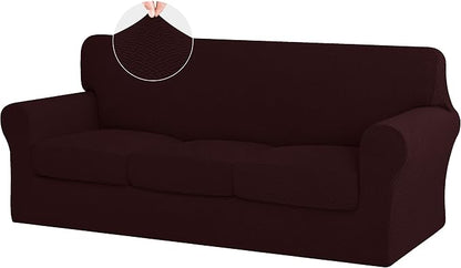ISSUNTEX 4 Pieces High Stretch Thicken Couch Covers, Soft Sofa Slipcover for 3 Separate Cushion Couch, Jacquard Fabric Elastic Sofa Cover Furniture Protector for Dogs (Oversized Sofa, Wine)