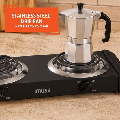 IMUSA USA GAU-80306 Electric Double Burner 1750-Watts , Black | Ideal for Cooking Outdoors or in the Office