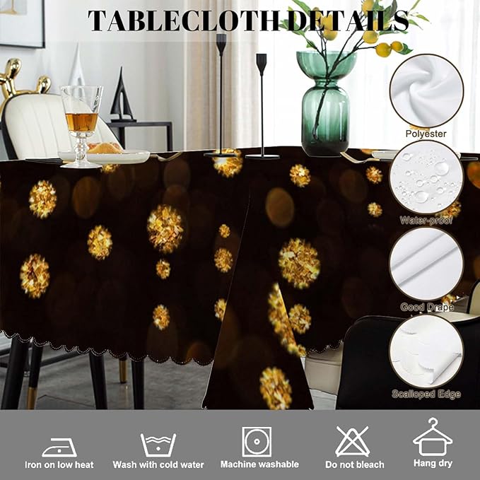 Swono Rectangle Tablecloth Merry Christmas Table Cover 52x70 Inch Sparkling Golden Light Christmas Heavy Duty Table Cloth for Rectangle Tables Decorative Tablecloth for Dining Party Camping BBQ