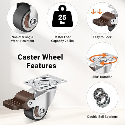 Nefish 1 Inch Small Casters Set of 12, Low Profile Soft Rubber Casters Wheels for Furniture, 360 Degree Swivel Plate Castors, Flexibly Light Duty Castor Wheels for Cabinet, Boxes, Trash, DIY