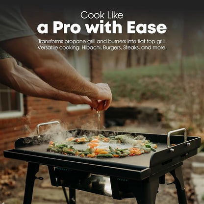 GasOne 25 x 16 In Pre-Seasoned Non Stick Griddle – Multipurpose Propane Griddle Grill for Steaks, Burgers – Oil Catcher Flat Top Grill with Reinforced Bars and Air Vents – Even Heat Distribution
