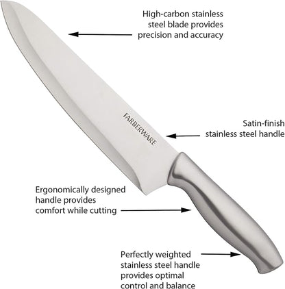 Farberware 15-Piece Knife Block Set, High Carbon Stainless Steel Kitchen Knife Set with Graphite Block, Chef Knife, Bread Knife, Santoku, Steak Knives, and Sharpening Steel