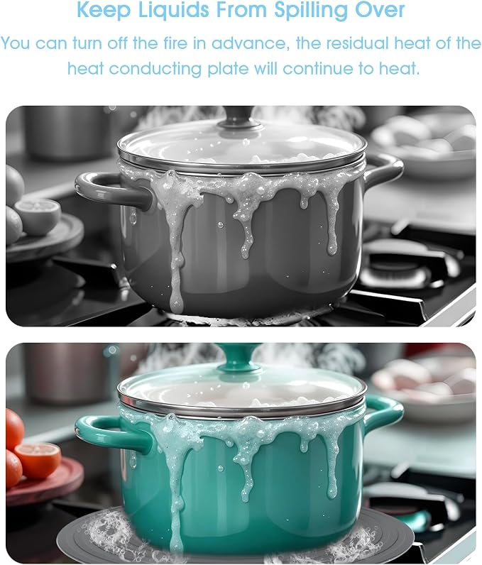 Set of 2 Heat Diffuser for Gas Stove, 9.5'' & 11'' Gas Stove Diffuser Plate, Stove Heat Diffuser Provides Uniform Distribution of Heat, Round Fast Defrosting Tray, Protects Pot Cookware Accessories