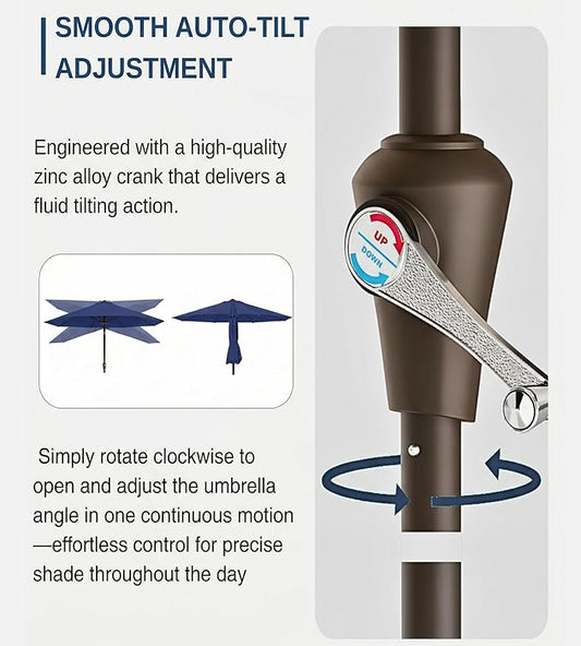 PatioKingdom Auto-Tilt 9FT Patio Umbrella Outdoor with 8 Sturdy Fiberglass Ribs,Market Table Umbrella for Pool,Backyard,Deck and Garden