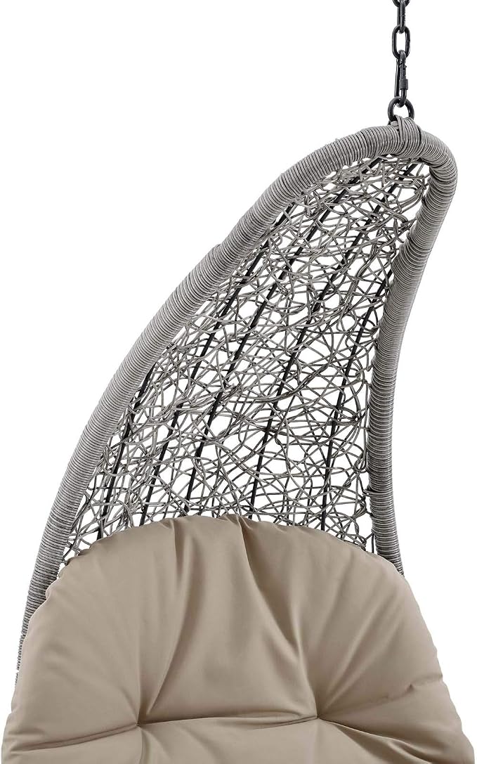 Modway Landscape Wicker Rattan Outdoor Patio Porch Chaise Lounge Hanging Swing Chair in Light Gray, Beige