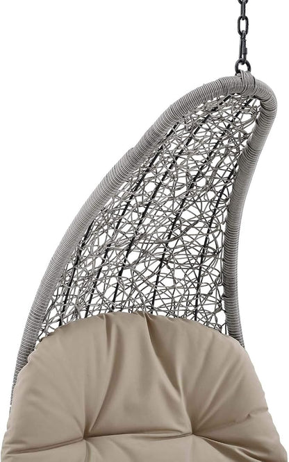 Modway Landscape Wicker Rattan Outdoor Patio Porch Chaise Lounge Hanging Swing Chair in Light Gray, Beige