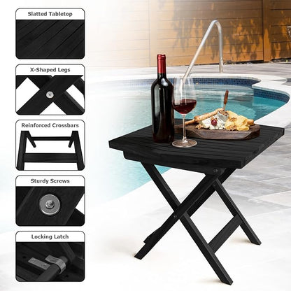 Melino Wooden Folding Outdoor Side Table, FSC Certified Acacia Weatherproof Side Tables, Wood Folding Small Table for Outdoor, Patio, Porch, Pool, Backyard, Garden, Balcony and Deck - Black