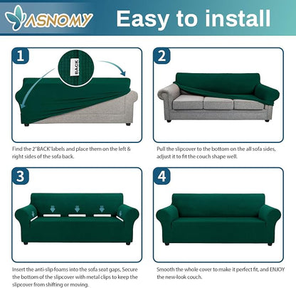 Stretch Couch Covers for Sofa Washable, 3 Cushion Couch,Blackish Green | 1-Piece Sofa Covers(78"-94") 3-Seater Furniture Protector Soft Jacquard,Non-Slip Elastic Bottom For Dogs & Kids