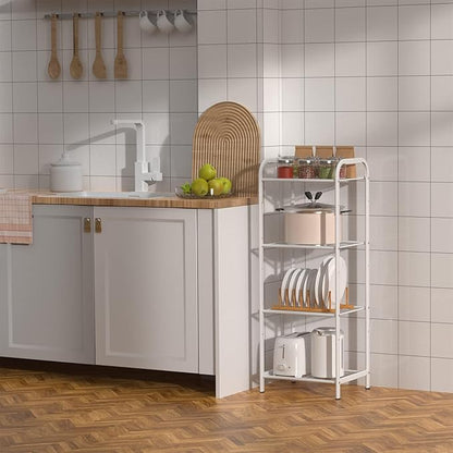 MAX Houser Storage Rack with Shelf,Industrial Style Extendable Plant Stand, Standing Shelf Units for Kitchen, Bathroom, Office,Living Room, Balcony, Kitchen (White, 4 Tier)