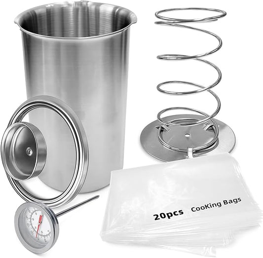 Deli Meat Press & Lunch Meat Mold 304 Stainless Steel Ham Maker with Visual Window and Upgraded Large Fahrenheit Thermometer, 20 Cooking Bags for Healthy Homemade Cold Cuts