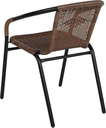 Flash Furniture Lila 3-Piece 28" Square Indoor/Outdoor Patio Table and Chairs Set, Glass Metal Bistro Table and 2 Stacking Rattan Chairs, Brown