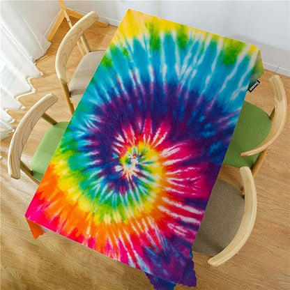 Swono Tablecloth Tie Dye, Abstract Rainbow Swirl Tie Dye Table Cloth for Kitchen Dining Tabletop Decoration Parties Weddings, 52 X 70 Inch Rectangle Tablecloth