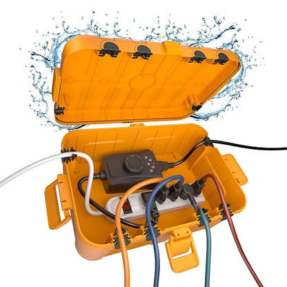 Flemoon Large Outdoor Electrical Box, IP54 Waterproof Outdoor Extension Cord Cover Weatherproof, Protect Outlet, Plug, Socket, Timer, Power Strip, Holiday Light Decoration, Orange