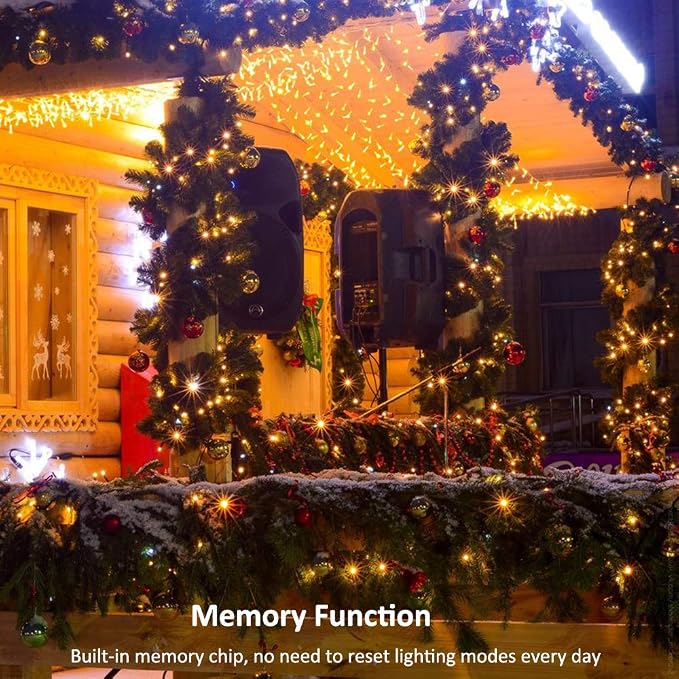 Brizled Outdoor Christmas Lights, 78.74 ft 240 LED Warm White String Lights | Plug in Christmas Tree Lights; Connectable 8 Modes Mini Led Xmas Lights Waterproof for Indoor Outside Christmas Decorations