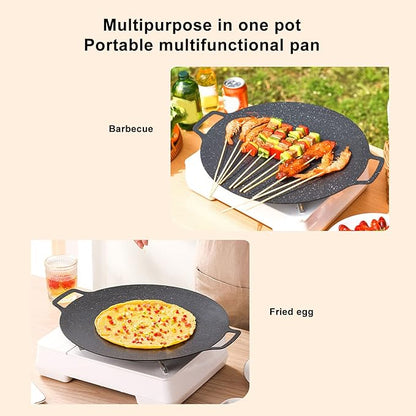 Korean Grill Pan,11.8inch Nonstick Round Griddle Grill Pan for Korean BBQ,Round BBQ Griddle with Handle,Multifunctional Stove Plate for Meats, Pancakes, Ribs