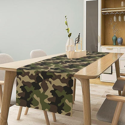 Camouflage Table Runner Classic Masking Camo Green Brown Black Olive Colors Retro Inspired for Indoor Outdoor PartyHolidayWeddingGathering 13x60in