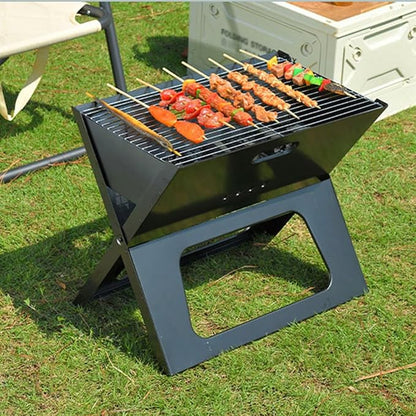 1pc Black BBQ Grill, Outdoor Barbecue Grill Barbecue Charcoal Folding Portable Charcoal Portable Grill Tools