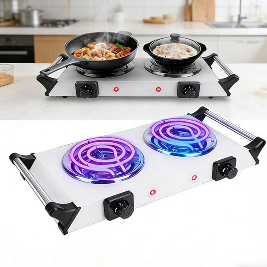 Moclever Hot Plate Electric Stove, 2000W Portable Cooking Stove w/Cooling Handle, 5 Levels of Adjustable Temperature, Countertop Burners Dual Coil Burner for Home RV Camping, Fits All Cookware