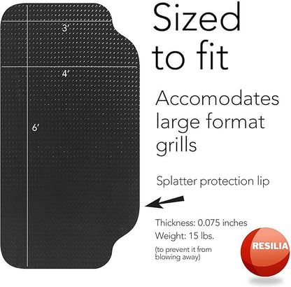 RESILIA Large Under Grill Mat – Heavy Duty, Reusable Outdoor Floor Protector Mats for Deck, Patio, & Garage – 72 Inch x 48 Inch with 12 Inch Splatter Protection Lip, Black Diamond Plate, Made in USA