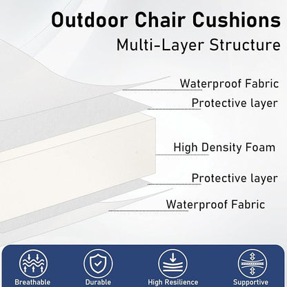 Topotdor Outdoor Chair Cushions Set of 2, 17"x16"x2" Waterproof Patio Chair Cushions for Outdoor Furniture, Round Corner Outdoor Seat Chair Pads with Ties for Patio Garden Dining Office, White