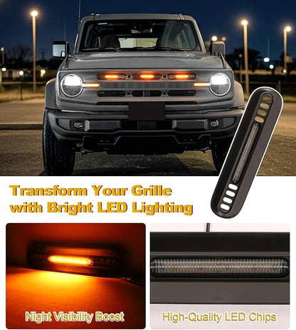 Front Bumper Grill Lights for Ford Bronco 2021-2024 LED Marker Head Light Bar Lamps DRL Insert Accessories, Only Fits Big Bend & Outer Bank 2/4 Door (Amber)