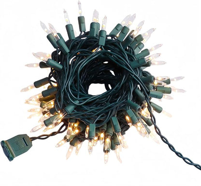 100 LED Warm White Green Wire Christmas String Lights, UL Certified and Commercial Decorative Lighting String 35 Ft, for Indoor Outdoor Christmas Trees, Patio, Trees.
