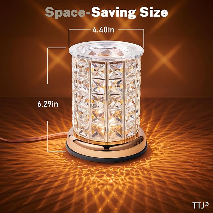 TTJ Crystal Wax Melt Warmer Lamp, Electric Candle Warmer with Rose Gold Base, Decorative Fragrance Oil Burner for Home Bedroom Living Room Office, Flameless Aromatherapy Wax Warmer Night Light Silver