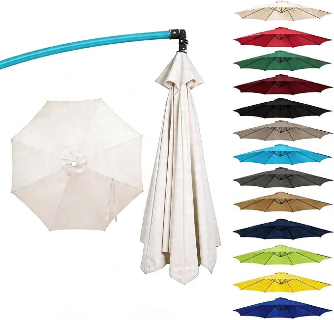 11FT Cantilever Patio Umbrella Replacement Canopy, 8 Ribs 64"-66", Upgraded 600D 220GSM Heavy-Duty Fabric, Waterproof & UV Resistant (Canopy Only)