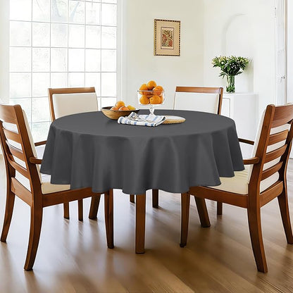 DWCN Round Tablecloth 90 Inch - Waterproof & Stain Resistant Spillproof Washable Polyester Fabric for Dining Room Kitchen, Dining, Party, Weddings and Restaurants, Grey
