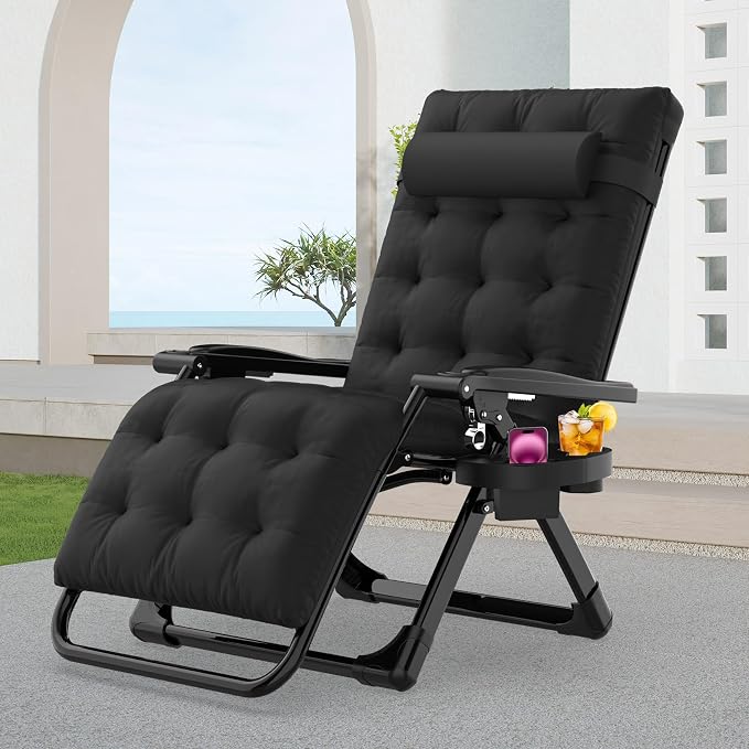 Suteck Zero Gravity Chair, Folding Lounge Chairs with Aluminum Alloy Lock | Folding Patio Recliner w/Removable Pad, Adjustable Headrest and Side Tray for Outdoor Patio, Lawn, and Camping