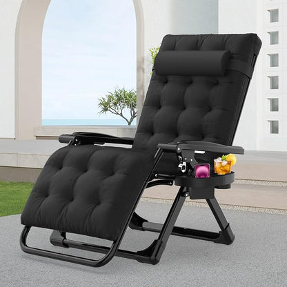 Suteck Zero Gravity Chair, Folding Lounge Chairs with Aluminum Alloy Lock | Folding Patio Recliner w/Removable Pad, Adjustable Headrest and Side Tray for Outdoor Patio, Lawn, and Camping