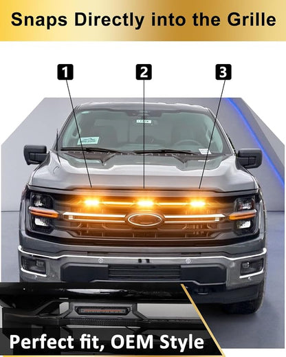 Front Grill Raptor Lights for Ford F150 2024 2025 2026 (Yellow, XLT) | 5th Gen F150 Grille Marker Lights, Waterproof F150 LED Lights Accessories, Snap-in Installation, OEM Style, Off-road Driving