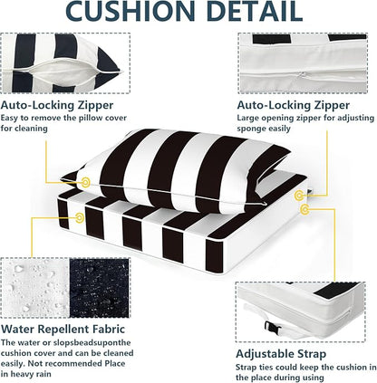 DYTXIII Outdoor Deep Seat Cushion Set, Water Repellent 24"x24" Patio Thick Cushions Replacement with Seat & Back Pillow for Patio Sofa, Wicker Chair, Couch - Cabana Black