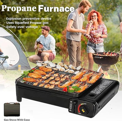 Portable Butane Stove Dual Fuel Gas BBQ Grill with Case & Stainless Grate | Dual Fuel Gas, Detachable Grate, Detachable Grate, Durable Carry Case, Tabletop Korean BBQ, Camp & Tailgating